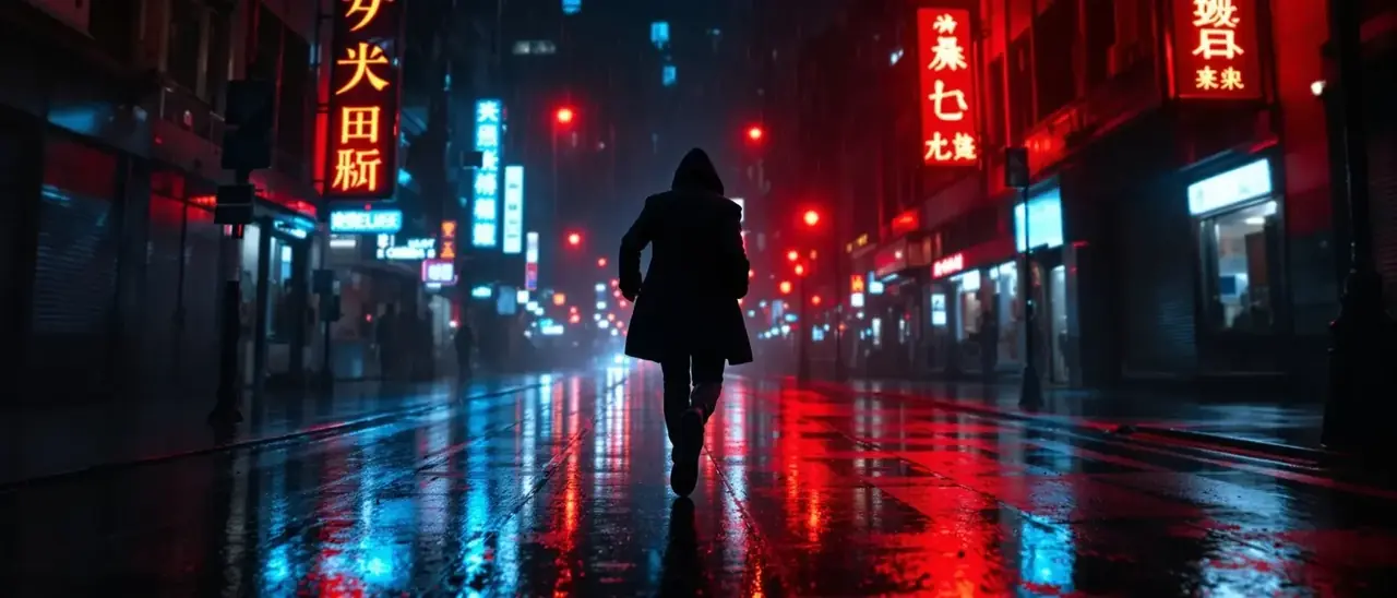 雨夜追凶轮播横幅，雨夜霓虹下的街头